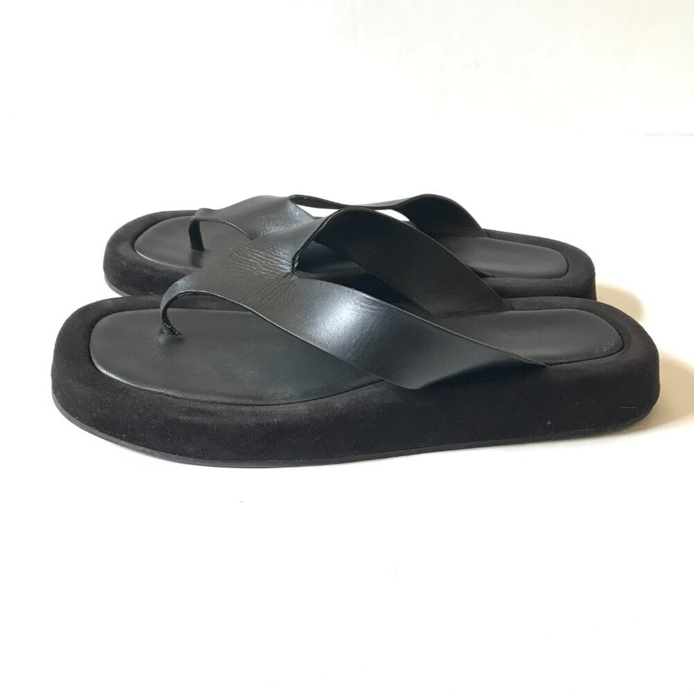 The ROW Ginza Leather Platform Sandals Flip Flops Womens 41.5 11.5 Black Suede - Picture 8 of 14